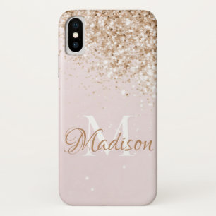 Rosa Gold Glitzer Girly Hübscher Anfangsname Case-Mate iPhone Hülle