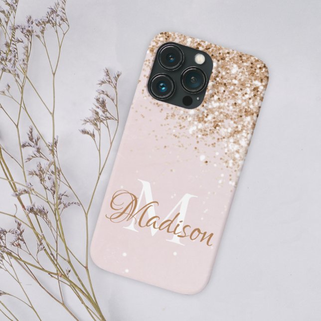 Rosa Gold Glitzer Girly Hübscher Anfangsname Case-Mate iPhone Hülle (Von Creator hochgeladen)