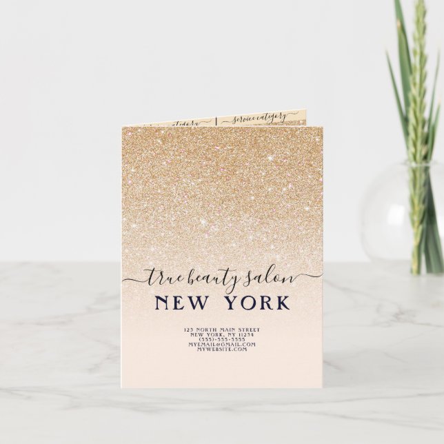 Rosa Gold Glitzer Gradient Salon Preisliste (Vorderseite)