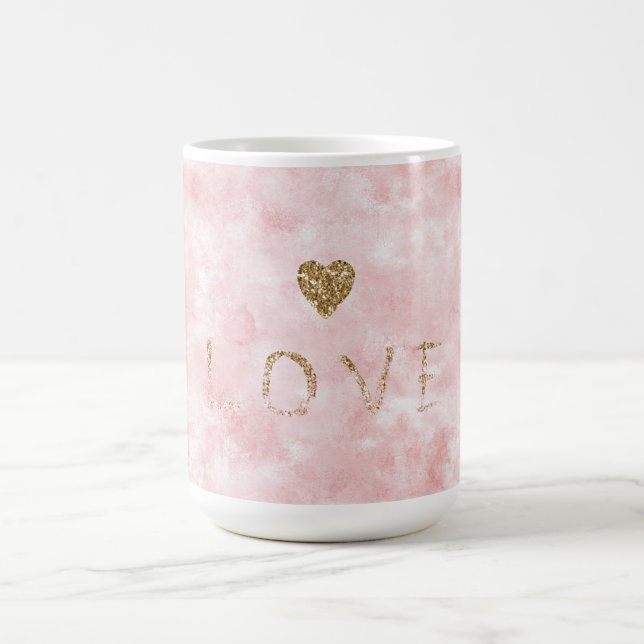 Rosa Gold Glitzer Liebe Herz Kaffeetasse (Mittel)
