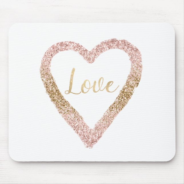 Rosa Gold Glitzer Liebe Herz Mousepad (Vorne)