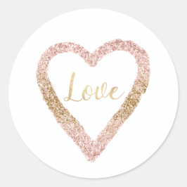 Rosa Gold Glitzer Liebe Herz Runder Aufkleber