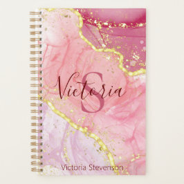 Rosa Gold Glitzer Marble Geode Monogram Planer