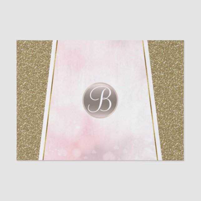 Rosa Gold Glitzer Sparkle Glam Monogram Initial Seidenpapier (Vorderseite)