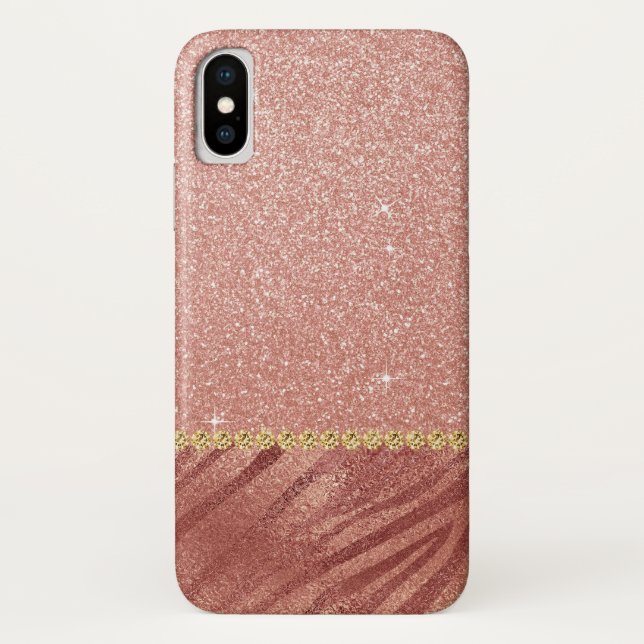 Rosa-Gold-Glitzer und knackige Tierdrucke Case-Mate iPhone Hülle (Rückseite)