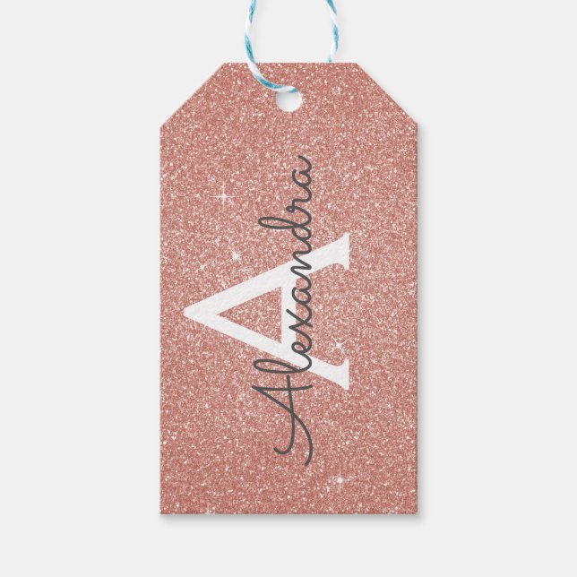 Rosa-Gold-Glitzer und Sparklogramm Geschenkanhänger (Vorderseite)