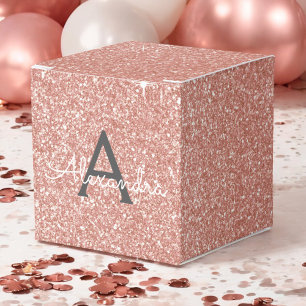 Rosa-Gold-Glitzer und Sparklogramm Geschenkschachtel