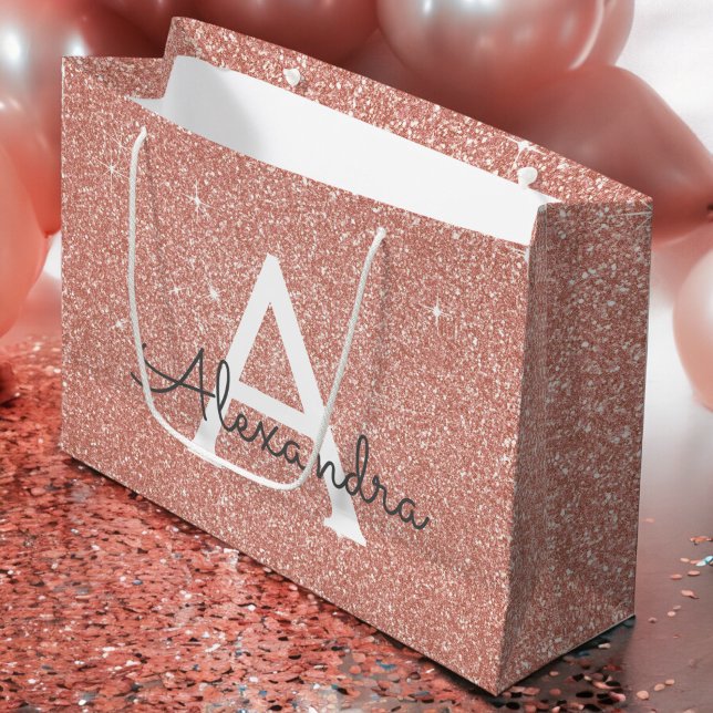 Rosa-Gold-Glitzer und Sparklogramm Große Geschenktüte (Von Creator hochgeladen)