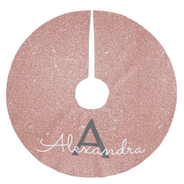 Rosa-Gold-Glitzer und Sparklogramm Polyester Weihnachtsbaumdecke (Vorderseite)