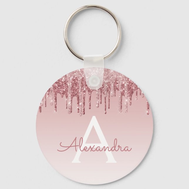 Rosa-Gold-Glitzer und Sparklogramm Schlüsselanhänger (Vorderseite)
