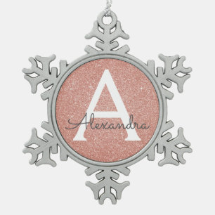 Rosa-Gold-Glitzer und Sparklogramm Schneeflocken Zinn-Ornament