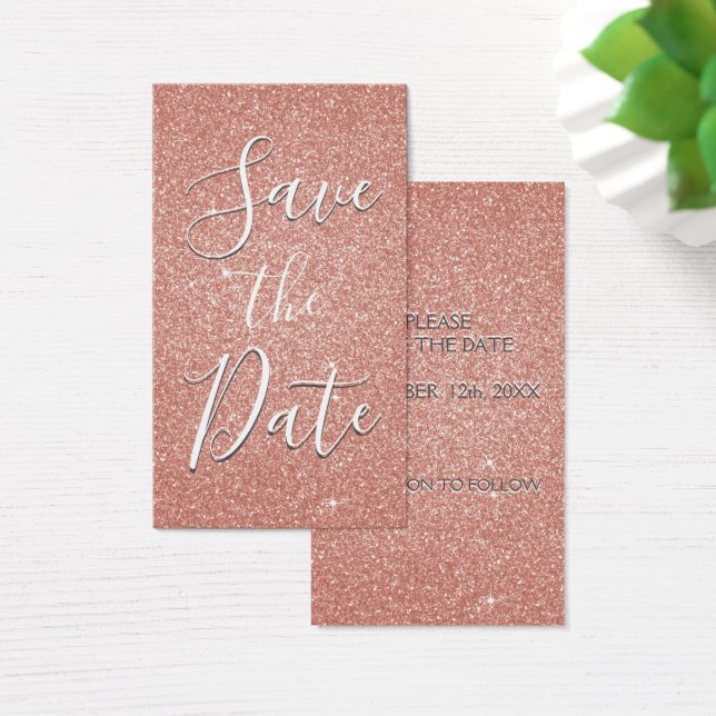 Rosa Gold Glitzer und Sparkone Save the Date (Schreibtisch)