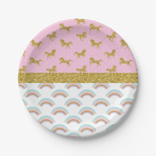 Rosa Gold Glitzer Unicoron Paper Party Teller