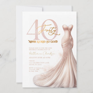 Rosa Gold Glitzerkleid Blush 40. Geburtstagsfeier Einladung