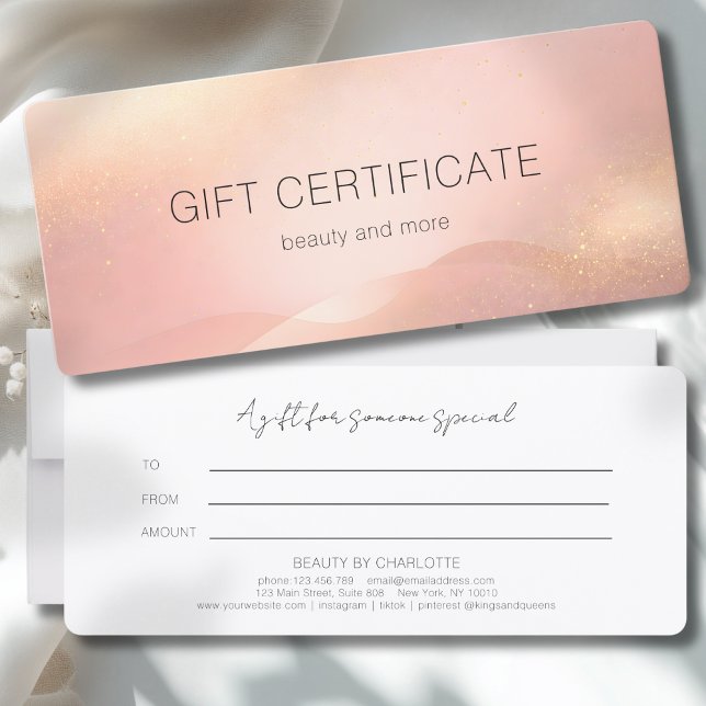 Rosa Gold Glow Gradient Salon Geschenkgutschein (Blush Gold Glow Gradient Salon Gift Certificate)