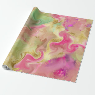 Rosa, Gold, Grün, Marmorpapier Geschenkpapier