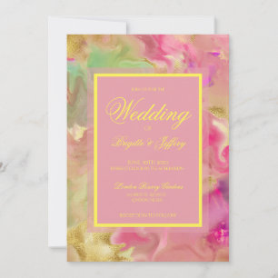 Rosa, Gold, grüne Tinte Einladungen für Hochzeiten