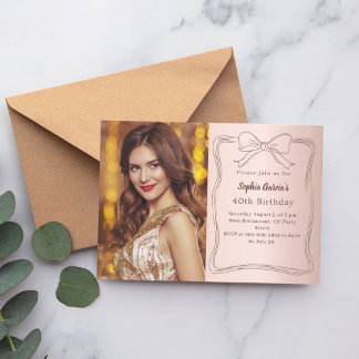 Rosa gold handgezeichnete Schleife Foto Geburtstag Einladung