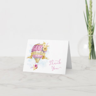 Rosa Gold Heißluftballon-Baby-Shower-Dankeschön Dankeskarte