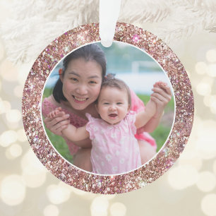 Rosa Gold Holografischer Glitter Kreis Foto Ornament