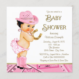 Rosa Gold Hufeisen Cowgirl Babyshower Einladung