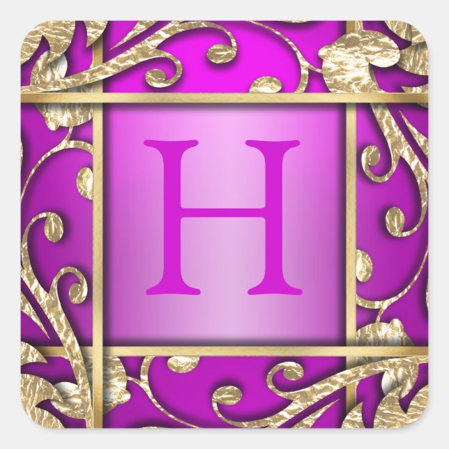 Rosa-Gold-Lattice-Monogramm-Umschlag Aufkleber (Vorderseite)