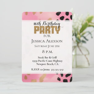 Rosa Gold Leopard Gold Glitzer Party Einladung