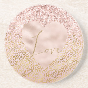 Rosa Gold Leopard Print Liebe Blush Glitzer Getränkeuntersetzer
