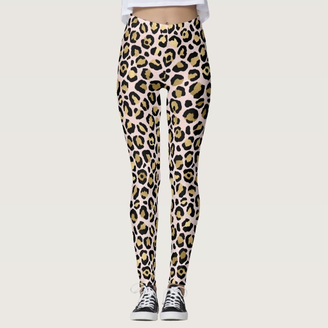 Rosa Gold Leopardenmuster Leggings (Vorderseite)