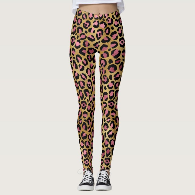 Rosa Gold Leopardenmuster Leggings (Vorderseite)