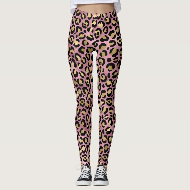 Rosa Gold Leopardenmuster Leggings (Vorderseite)