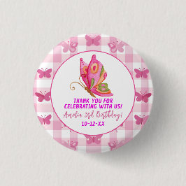 Rosa Gold lila Schmetterlingsfrau Geburtstag Button