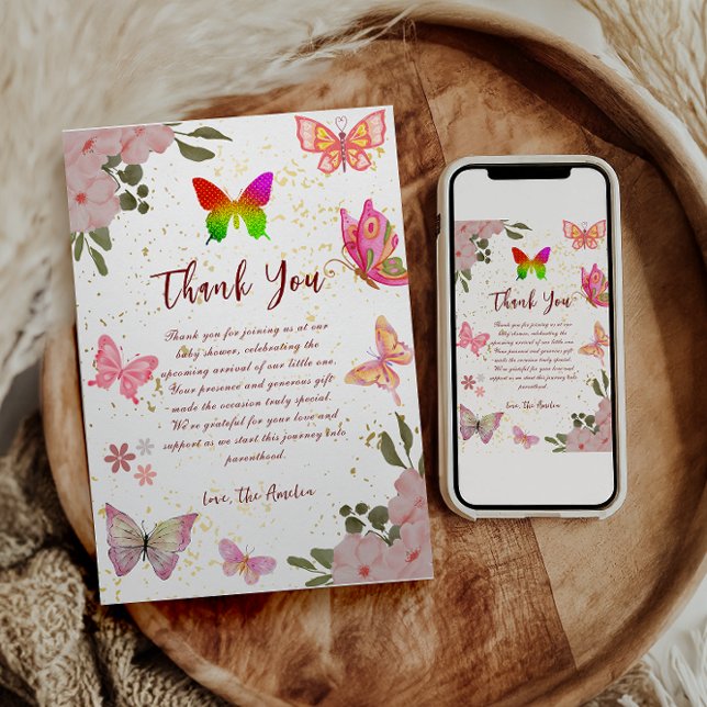 Rosa Gold lila Schmetterlingsfrau Geburtstag Dankeskarte (Von Creator hochgeladen)