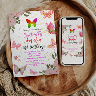 Rosa Gold lila Schmetterlingsfrau Geburtstag Einladung