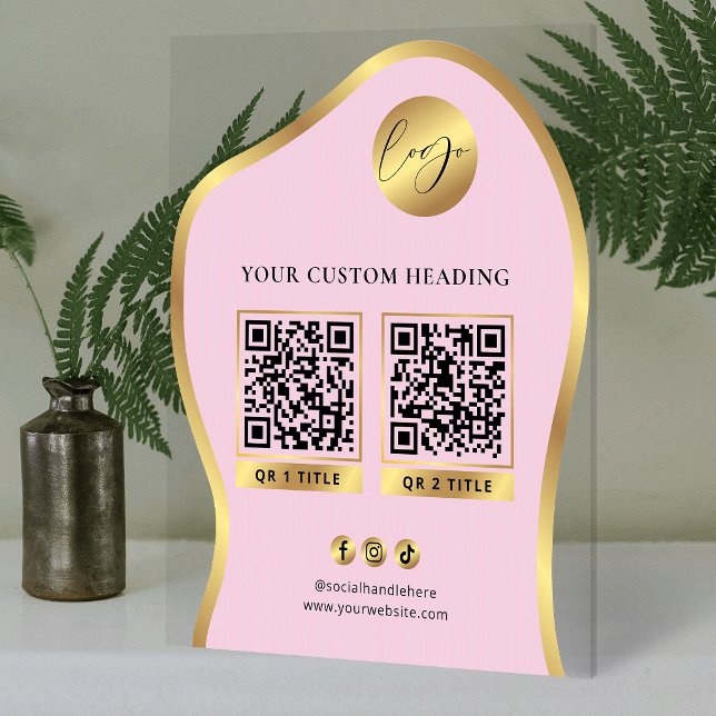 Rosa & Gold Logo Geschäft 2 QR-Codes Werbe- Acrylschild (Von Creator hochgeladen)