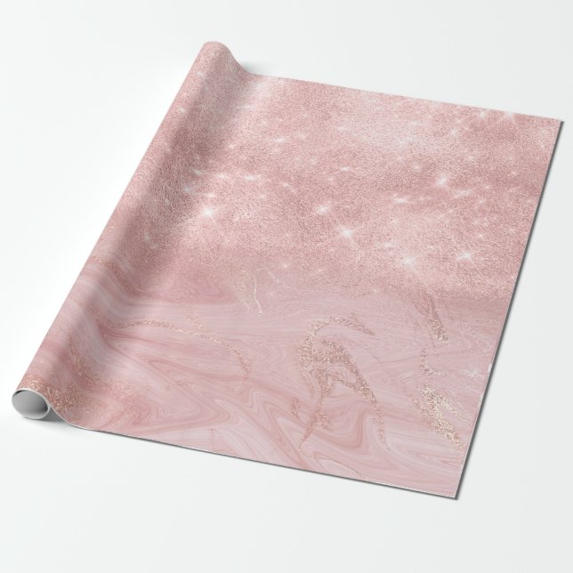 Rosa Gold Marmor Glitzer Spark Ombre Geschenkpapier (Ungerollt)