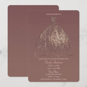 Rosa Gold Mauve Botanisches Blätterkleid Brautpart Einladung