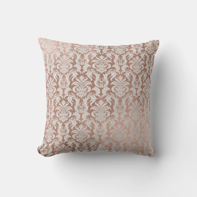 Rosa Gold Metallic Damask Royal Gray Kissen (Vorderseite)