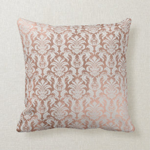 Rosa Gold Metallic Damask Royal Gray Kissen