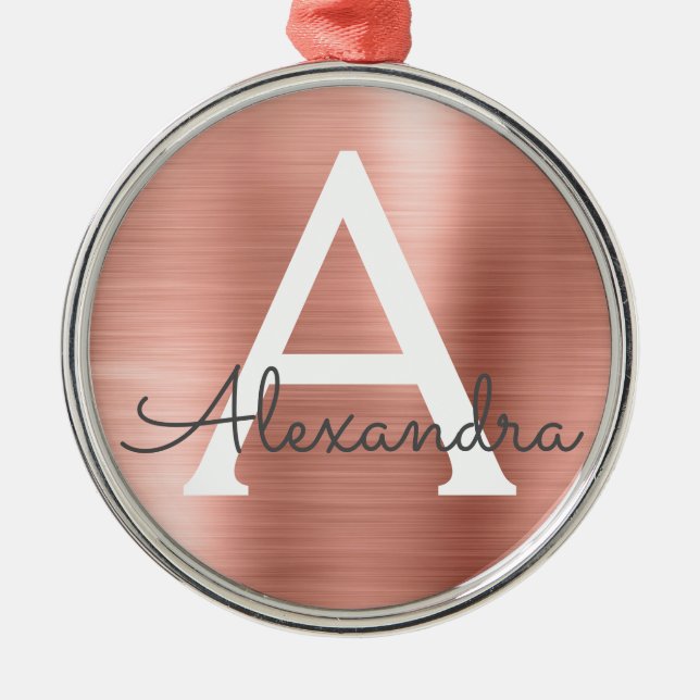 Rosa-Gold-Metallic-Monogramm Ornament Aus Metall (Vorne)