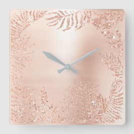 Rosa Gold Metallic Palm Botanischer Metallic Quadratische Wanduhr