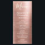 Rosa Gold Moderne und elegante Hochzeitsmenüs Menükarte<br><div class="desc">Blush Pink Rose Gold Moderne Imitate Metallic Edelstahl Foil Hochzeitsmenü. Dieses mädchenhafte, moderne Dusty Pink und Black Script Wedding Menu kann auf die Namen der Braut und des Bräutigam, das Hochzeitsdatum und das Abendmenü angepasst werden. Dieses Menü ist Teil einer passenden Hochzeitskollektion und weitere passende Artikel können Sie beim Designer...</div>