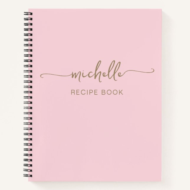 Rosa Gold Monogram Name Signature Cookbook Rezept Notizbuch (Vorderseite)