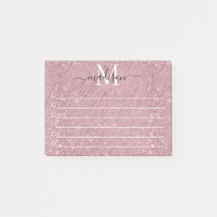 Rosa-Gold-Monogram-Script-Glitzer Post-it Klebezettel