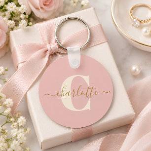 Rosa Gold Monogramm Name Schriftzug Personalisiert Schlüsselanhänger