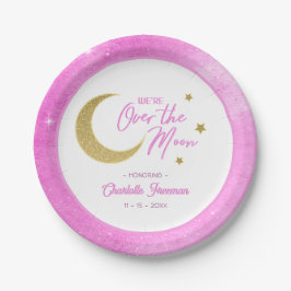 Rosa Gold Moon & Stars über der Mond Babydusche Pappteller