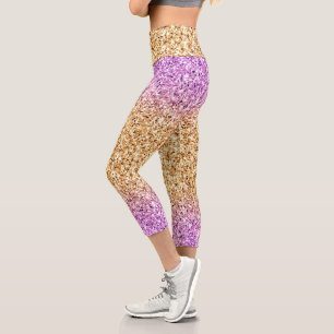 Rosa-Gold Ombre Glitzer Capri Leggings