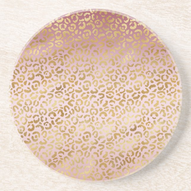 Rosa Gold Ombre Leopard Print Getränkeuntersetzer (Vorne)