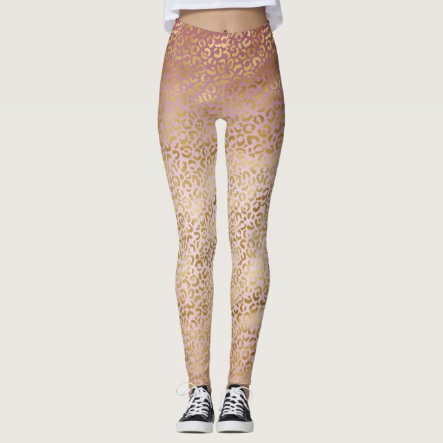 Rosa Gold Ombre Leopard Print Leggings (Vorderseite)
