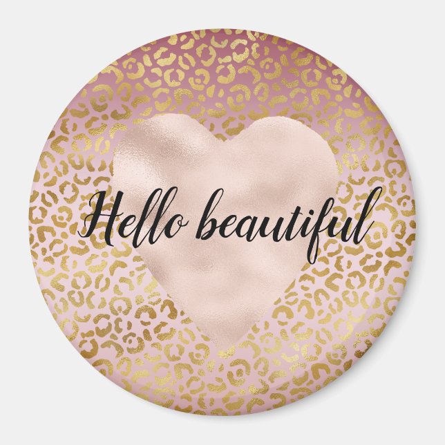 Rosa Gold Ombre Leopard Print Magnet (Vorne)